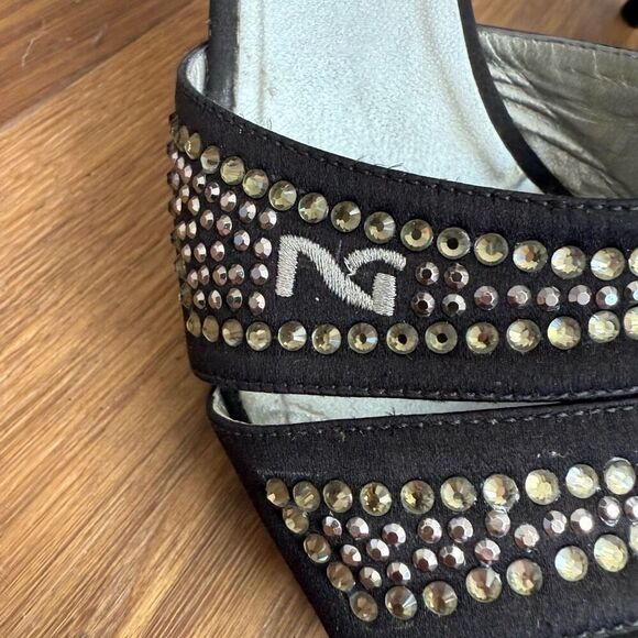 Nero Giardini Italy 3” Heel Mules Bling Logo Black Satin $270 39 - Picture 2 of 8